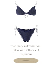 two pieces ultramarine bikini with lettuce cut