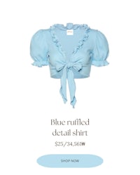 blue ruffled detail shirt