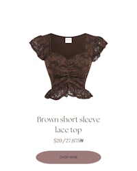 brown short sleeve lace top